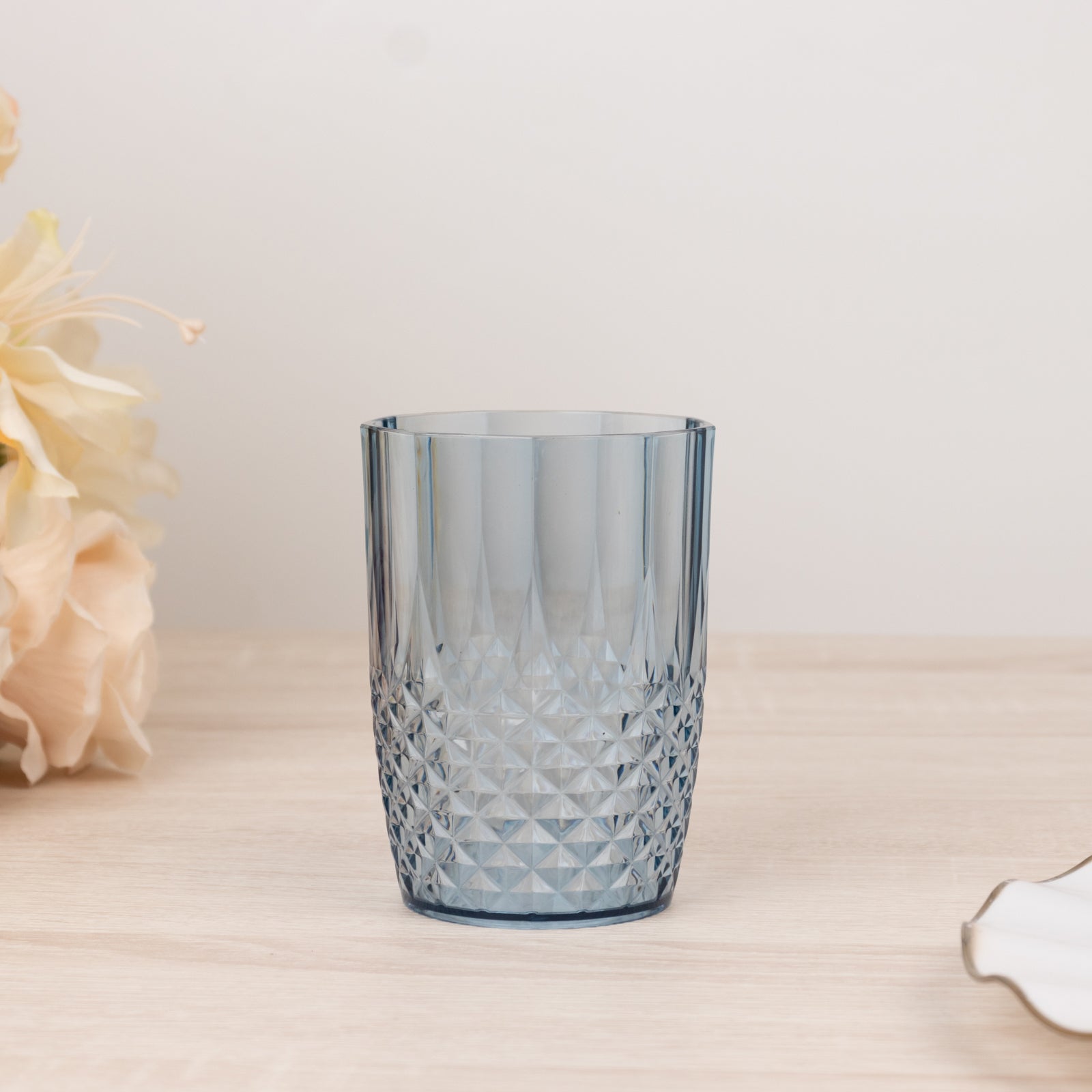 6-Pack Transparent Plastic All-Purpose Cups 16oz, Crystal Cut Style Dusty Blue - Shatterproof Short Tumblers